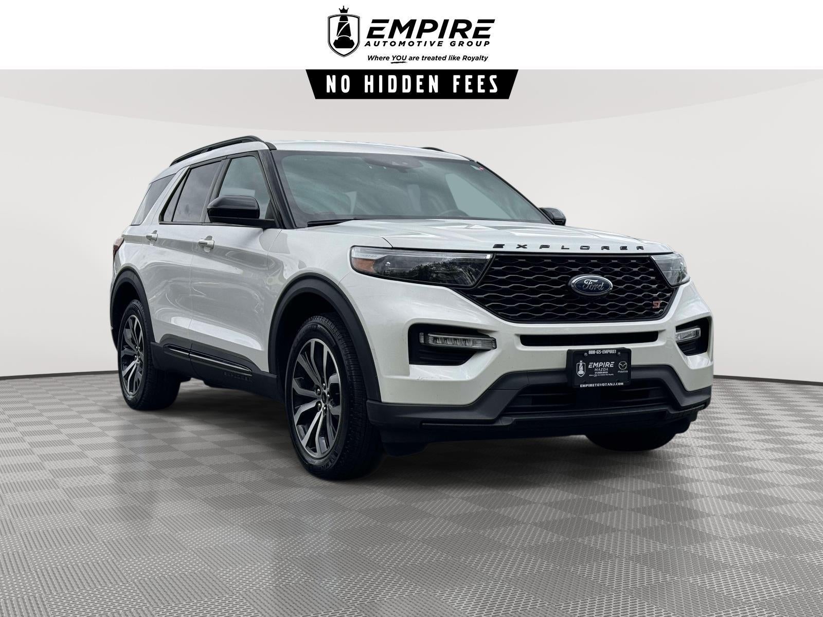 2023 Ford Explorer ST in Star White Met Tri-Coat — front three-quarter view