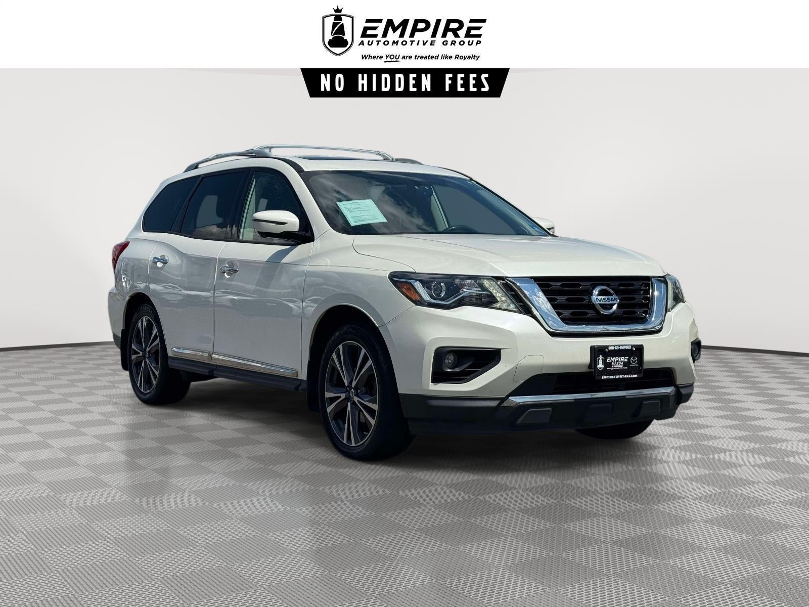2018 Nissan Pathfinder Platinum in Pearl White — front three-quarter view