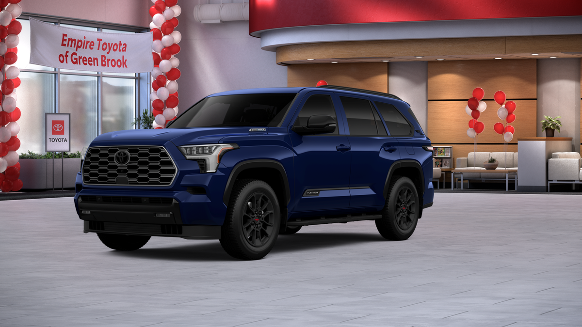 2026 Toyota Sequoia Platinum in Blueprint — front three-quarter view